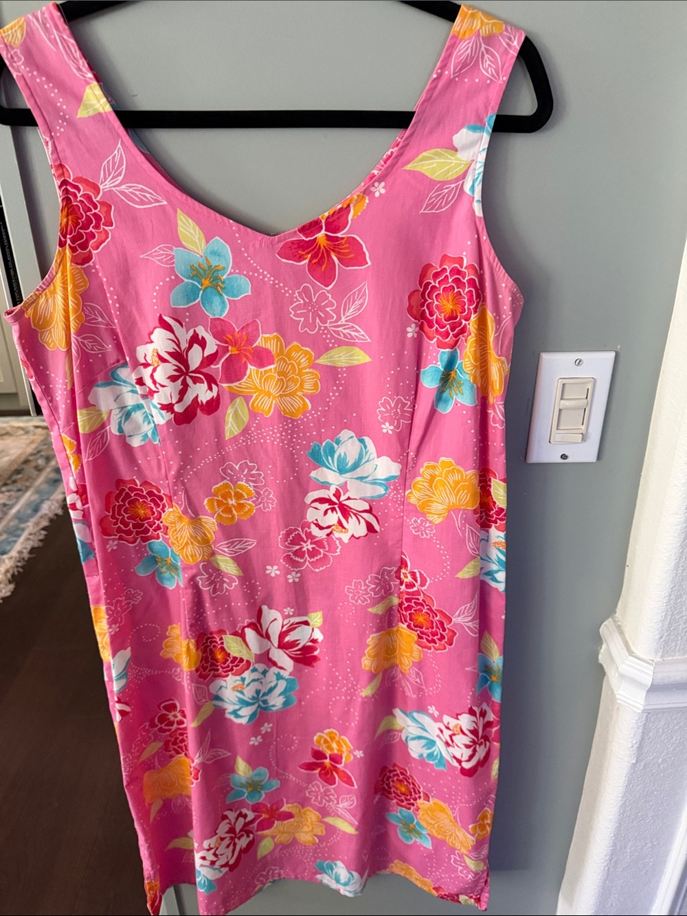 Liz Claiborne Hot Pink Floral Print Dress 100%cotton sz 12